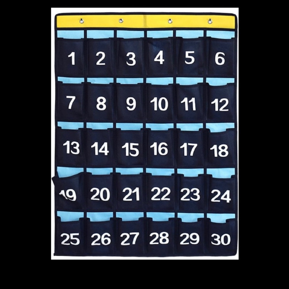 Set of TWO: 30-pocket classroom, office, or home organizer. Hooks included.